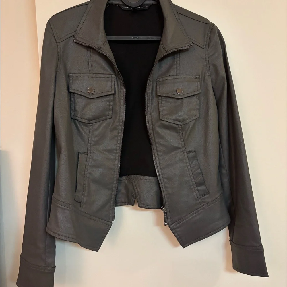 White House Black Market Charcoal Leather Jacket - Picture 1 of 3